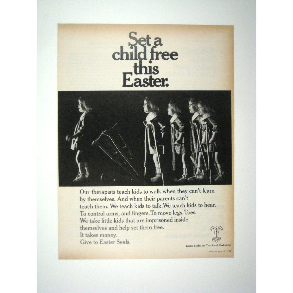 Vintage 1971 Print Advertisement Easter Seals Set A Child Free